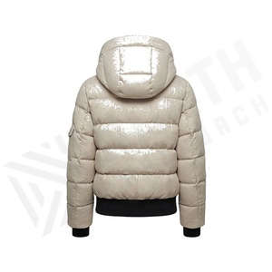 Hooded Quilted Waterproof <b>Bubble</b> Jacket Black Full Sleeve Winter Windproof Cotton Shell Knitted Fabric Polyester Filling Stand - Product Image 2