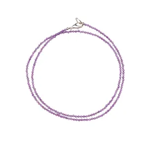 Kalung manik-manik Mini Amethyst merah muda 2mm, perhiasan kalung batu permata batu kelahiran Februari