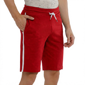 Shorts Bermuda en coton uni pour homme avec bande latérale et cordon de serrage à la taille, tenue décontractée - Product Image 4