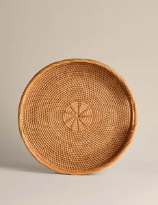 Panier de présentation rond en rotin à motif en boucle, plateau en osier artisanal avec poignées intégrées classiques, idéal pour l'aménagement de cafés - Product Image 3
