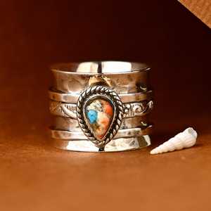 Natural Turquoise <b>Spinner</b> <b>Ring</b> 925 Sterling Silver Handmade Rotating <b>Fidget</b> <b>Ring</b> Vintage Beaded Gemstone <b>Ring</b> Unisex Jewelry - Product Image 4