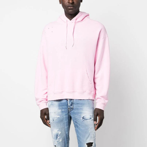 Sudadera con capucha rosa para hombre, estilo vintage, con efecto deslavado y desgastado por el sol, de tejido grueso, para invierno, lisa - Product Image 2
