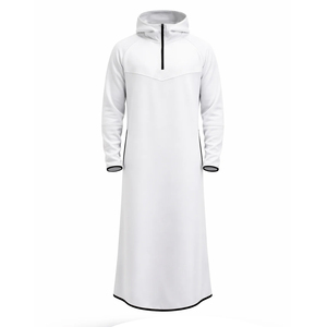 Premium Quality <b>Men</b> Tech <b>Thobe</b> Long Sleeve Hooded Soft Fabric Modest Wear Traditional Polyester Thobes and Turbans - Product Image 1