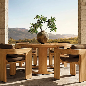 Mesa de Comedor de Jardín Redonda de Teca Sólida, Moderna y de Lujo, con Tablero Grueso y Base Resistente, Ideal para Villas - Product Image 6