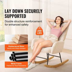 Sedia a dondolo imbottita in tessuto Teddy con schienale alto, sedia a dondolo per cameretta con seduta morbida e capacità di carico di 250 libbre. - Product Image 6