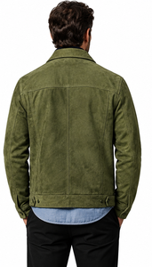 <b>Men's</b> Olive <b>Suede</b> Leather <b>Jacket</b> Stand Collar Zipper Front Workwear Style Casual Winter Warm Customized Logo Outerwear - Product Image 2