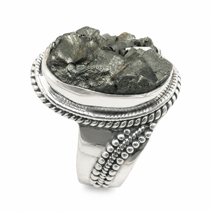 Raw Pyrite Crystal <b>Statement</b> <b>Ring</b> 925 Sterling Silver Rose Gold Yellow Gold Plated Handmade Designer Gemstone <b>Ring</b> for Unisex - Product Image 1