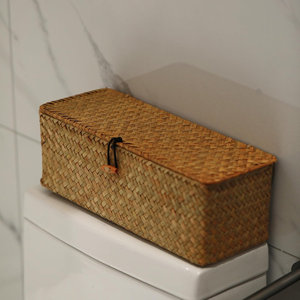 Boîte de rangement rectangulaire en jonc de mer pour mouchoirs, écologique, tressée, avec couvercle, pour papier toilette, naturelle, pour salle de bain, hôtel, vente en gros - Product Image 3