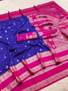 Sari Tradicional Indio de Seda Banarasi con Trabajo de Tejido Zari para Bodas y Eventos Festivos, Atuendo para Mujer - Product Image 2