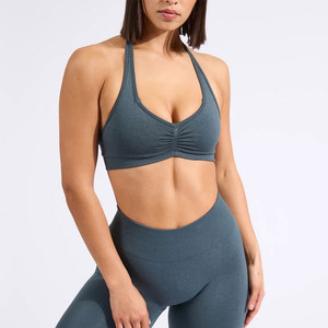 Soutien-gorge de sport pour femme à maintien moyen, col en V profond, logo personnalisable sur le devant, idéal pour le yoga, la gym et l'entraînement, en Spandex et Polyester, vêtement de sport - Product Image 1