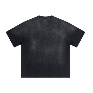 T-shirt Boxy Noir Délavé à l'Acide avec Logo Personnalisé Streetwear 100% Coton Uni Coupe Oversize T-shirt Graphique Vierge Homme Vente en Gros Séchage Rapide - Product Image 2