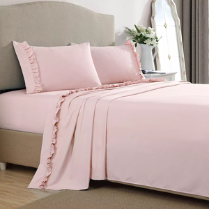 Natural Soft Woven French High Quality Bed Sheets <b>Set</b> with Solid Pattern Flat Fitted Sheet for Hotel Use - Product Image 4