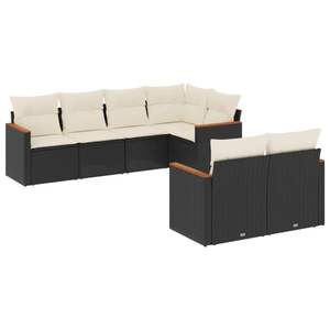 Conjunto de Sofás de Jardín de Ratán PE Negro, 7 Piezas, Muebles de Exterior Resistentes a la Intemperie, Asientos para Patio - Product Image 2