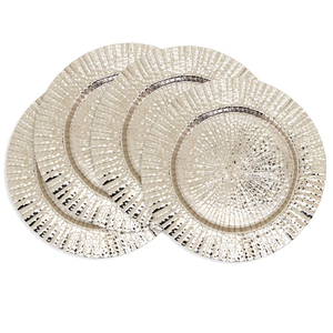 Plato de acero inoxidable plateado con borde con patrón de escamas en relieve para decoración de mesas de bodas y banquetes. - Product Image 4