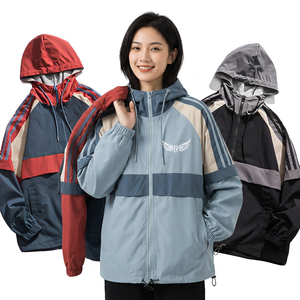 Veste à capuche pour homme, coupe-vent, color block, fermeture éclair, style sportif, pour l'automne, coupe classique, extérieur en polyester, doublure en nylon - Product Image 6