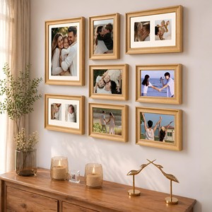 Aqdus Saleem - Sistema de pared para fotos con 8 aberturas, de madera de mango, ecológico y duradero, para galería de fotos, venta al por mayor - Product Image 1