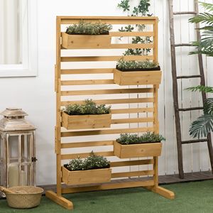 Supporto per Piante in Legno da Esterno con 5 Fioriere Sospese per Patio, Portico, Piante Rampicanti, Cesti Appesi e Accessori - Product Image 2