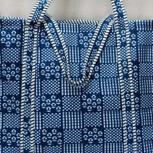 Quilted Cotton Tote <b>Bag</b> Indigo Geometric Block Print Gsm 320 Shoulder Handbag Shopper Manufacturer - Product Image 6