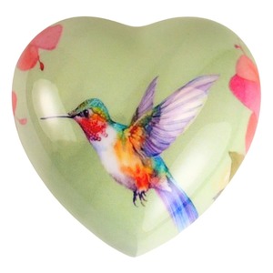 Urne funéraire décorative en forme de cœur d'oiseau cardinal rouge avec motif de fleurs de cerisier, urne commémorative pour cendres avec support métallique personnalisé - Product Image 4