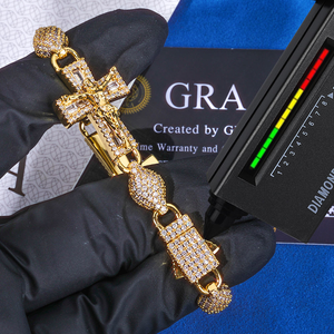 <b>Mens</b> 925 <b>Silver</b> Moissanite Cross Link Bracelet Religious Luxury Statement Jewellery Diamond Look Design <b>For</b> <b>Men</b> - Product Image 3