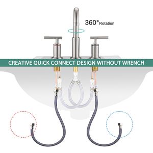 Rubinetto da Bagno a Doppia Maniglia da 8 Pollici in Nichel Spazzolato con Scarico Pop-Up - Product Image 5