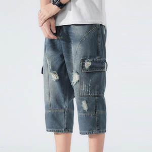 <b>Men</b> Denim <b>Jean</b> Shorts Solid Pattern Quick Dry Breathable Outdoor Casual Wear OEM Service <b>Elastic</b> <b>Waist</b> - Product Image 4