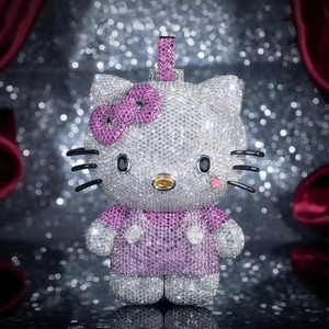 Pendentif Chat de Dessin Animé Iced Out avec Nœud Rose et Pavé de Cristaux, Style Hip Hop, Bijoux de Mode pour Femmes, Vente en Gros Personnalisée - Product Image 4