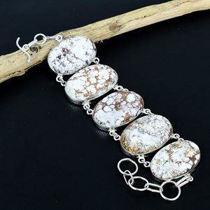 Pulsera de mujer de caballo silvestre natural con cabujón de piedra preciosa natural, chapado en plata de ley 925, piedra de nacimiento, regalo de joyería para fiesta - Product Image 1
