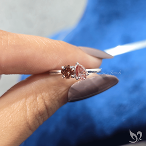 <b>Pink</b> Lab Grown Diamond Toi Et Moi Silver Minimalist Engagement Ring with Pear and Round Cut Stones Wedding Gift Ready to Ship - Product Image 5