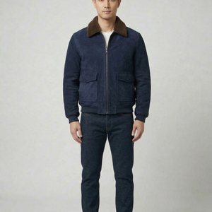 Luxury Wholesale Soft Cow Skin <b>Suede</b> Leather <b>Jacket</b> Men High-End Italian Style Genuine Leather Bomber Formal Leather Front - Product Image 1