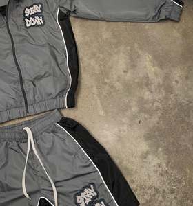 Custom Streetwear <b>Men's</b> Nylon Windbreaker <b>Jacket</b> and Shorts Set Zip Up Water Resistant Two Piece Tracksuit - Product Image 4