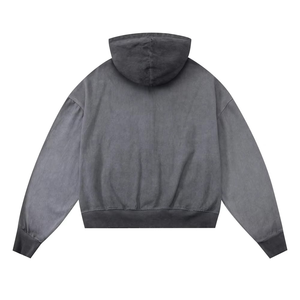 Men's Regular Fit <b>Zip</b>-Up <b>Hoodie</b> Solid Color Fleece Cotton Casual Streetwear Sweatshirt <b>Pockets</b> Eco-Friendly 360g Washed Finish - Product Image 2