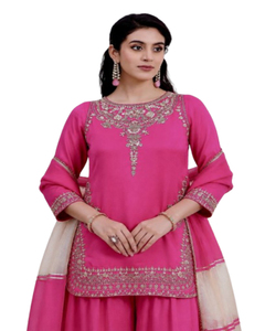 KUNJ CREATION 3 Piece Stylish <b>Indian</b>/Pakistani Winter <b>Top</b> Plazaa Dupatta Set Beautiful Embroidery Quick Dry for Party Beach Wear - Product Image 1