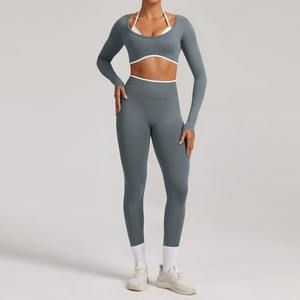 Ensemble de yoga sans couture 2 pièces pour femme, tenue de sport, vêtements de gym, leggings de fitness, vêtements de sport à manches longues - Product Image 3
