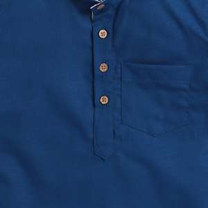 Polka Tots Media manga corta Kurta Floral Placket y roll over loop-Azul oscuro - Product Image 3