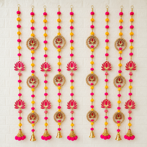 Guirnalda Decorativa de Loto Rosa y Amarillo Bandhanwar para Puerta, Decoración Festiva para Pared, Hecha a Mano con Cuentas, para Diwali, Decoración del Hogar y Mandir - Product Image 5