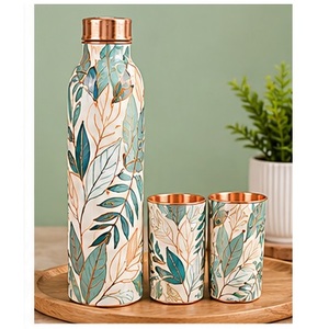Juego de Botellas de Agua de Cobre con Diseño Floral en Color Blanco Hueso y Estampado de Aves, Portátiles para Viajes y Uso Diario - Product Image 5
