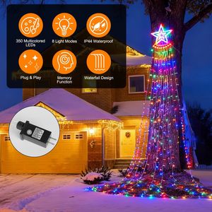 Guirnalda de Luces LED Multicolor de 350 LED con Forma de Estrella de Navidad, 11.48 Pies, Luces de Cadena Impermeables para Interiores y Exteriores con Adorno de Estrella - Product Image 1