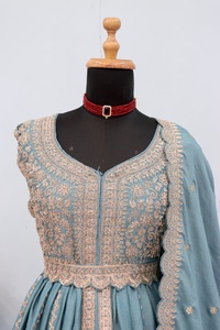 Conjunto de Lehenga Anarkali Azul Bordado, Vestido de Boda Pakistaní Indio con Dupatta, Sin Mangas, Ropa Formal Festiva - Product Image 2