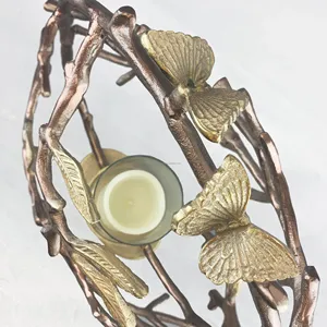 Round Metal Candle Holder with <b>Tree</b> <b>Branch</b> Design and Birds for Home Decoration - Product Image 3