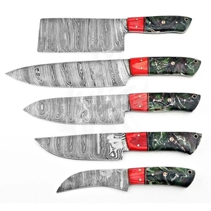 Ensemble de couteaux de chef professionnels écologiques multifonctions en acier Damas, 5 pièces, manche en bois, couteaux de cuisine - Product Image 1