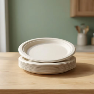 Most Popular 5 Inch Bagasse Moulded <b>Disposable</b> <b>Plate</b> Eco Friendly Compostable Lightweight Water Resistant Modern Luxury Party - Product Image 1