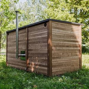 Pod de bien-être pour jardin de cour |   Revêtement mural horizontal en bois, fenêtre en verre et marche d'entrée |   Sauna extérieur - Product Image 4