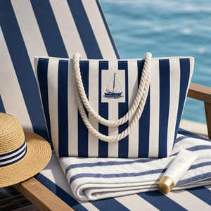 Nautical Sailboat Stripes Capri Club Weekender <b>Bag</b> Navy White <b>Beach</b> Tote <b>Large</b> Capacity Coastal Travel Carryall Overnight <b>Bag</b> - Product Image 5