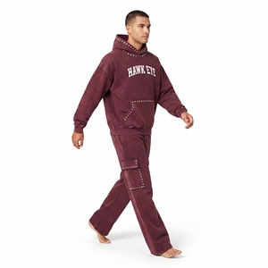 Men's Maroon Acid Wash Tracksuit Full Sleeve Casual Drop Shoulder Sweatshirt And <b>Wide</b> <b>Leg</b> <b>Jogger</b> Custom Logo Design - Product Image 4