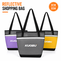 Sac fourre-tout réutilisable réfléchissant OEM ODM, grande capacité, sac de courses, sac à bandoulière pliable pour l'extérieur, logo personnalisé