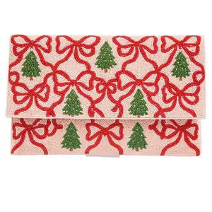 Nouveau sac de soirée pour femme, pochette à bandoulière perlée, motif nœud de Noël, pour mariage et fête, chic et tendance - Product Image 1