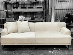 Modern Natural Wood Couch 2 Seater 220x85cm <b>Foam</b> Fabric <b>Sofa</b> Minimalist Vietnam Design - Product Image 4