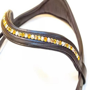 Design Your Own Custom Design Wave Shape Leather Horse Brow Band Soft Padding and Durable <b>Stitching</b> Red Mix <b>Crystals</b> Brow Band - Product Image 5