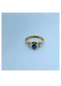 Bague en or pur 22 carats avec pierre précieuse bleue |   Bijoux en or jaune marqués |   Bague fine pour femme |   Fait main |   OEM ODM Vente en gros - Product Image 3
